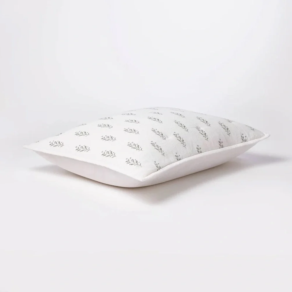Standard Lofty Cotton Slub Wood Block Floral Sham White - Threshold Studio McGee